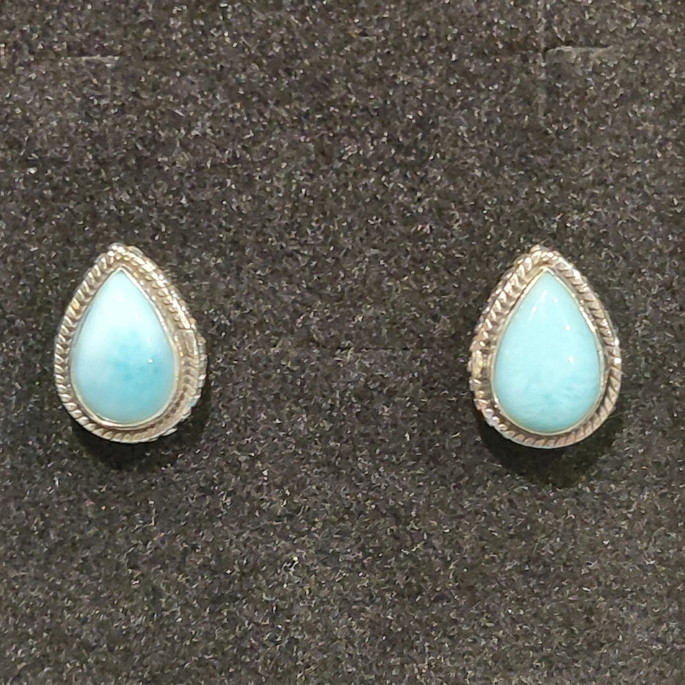 Dainty Silver Larimar Teardrop Stud Earrings